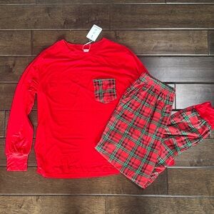 ❤️3/$30 SWOMOG Red Plaid Christmas Pajamas Pants with Pockets NWT